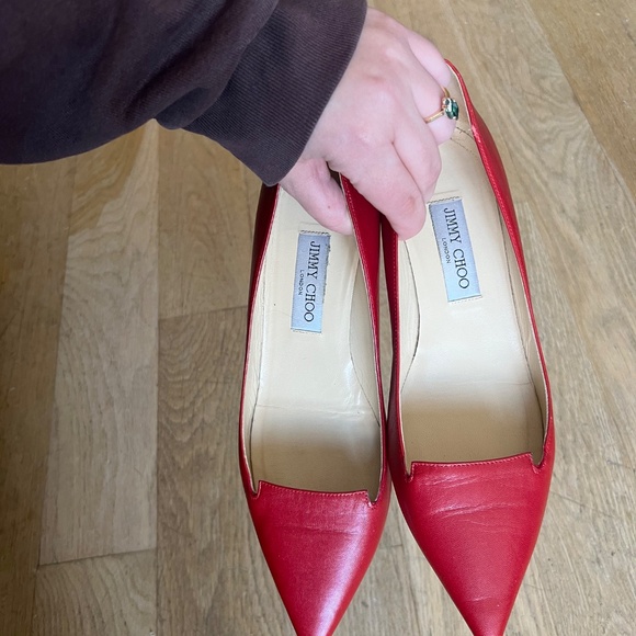 Red Leather Allure Jimmy Choo Kitten Heels - Picture 3 of 6